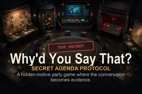 Title card: Why'd You Say That?, Secret agenda protocol, over the HQ room.